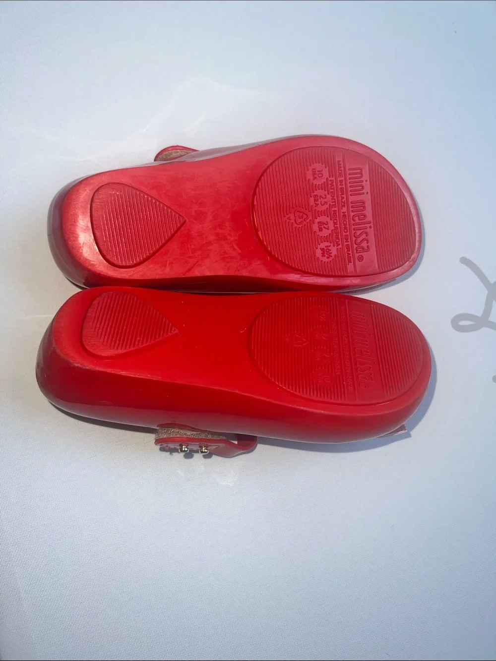 Mini Melissa Red Mary Jane Shoes with Pink Bow